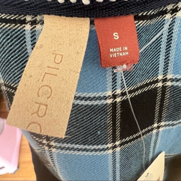 NWT ANTHROPOLOGIE PILCRO Black & Blue Plaid Contrast Long Sleeve Top - Picture 5 of 6